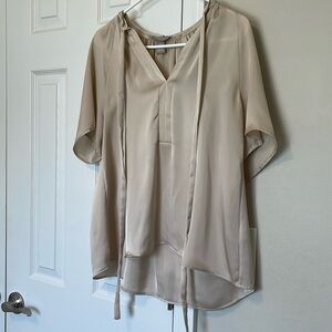 H&M beige taupe tie blouse size XS